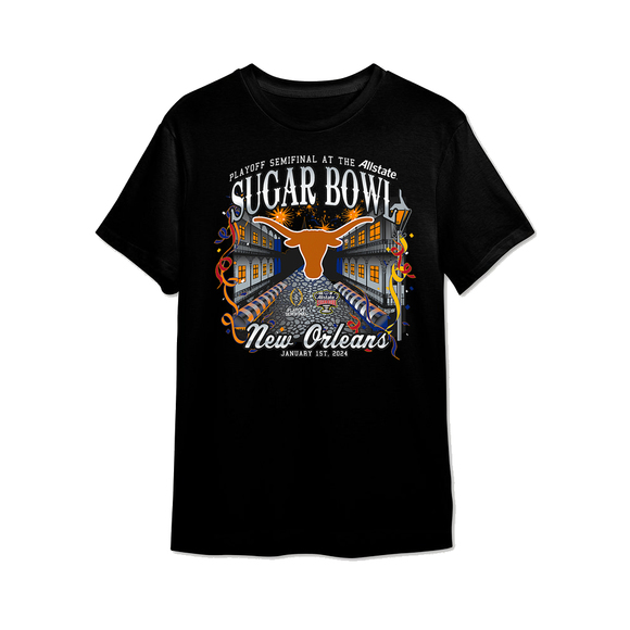 Texas Longhorns 2024 CFP Semi Sugar Bowl Football NOLA T-Shirt - Picture 1 of 4